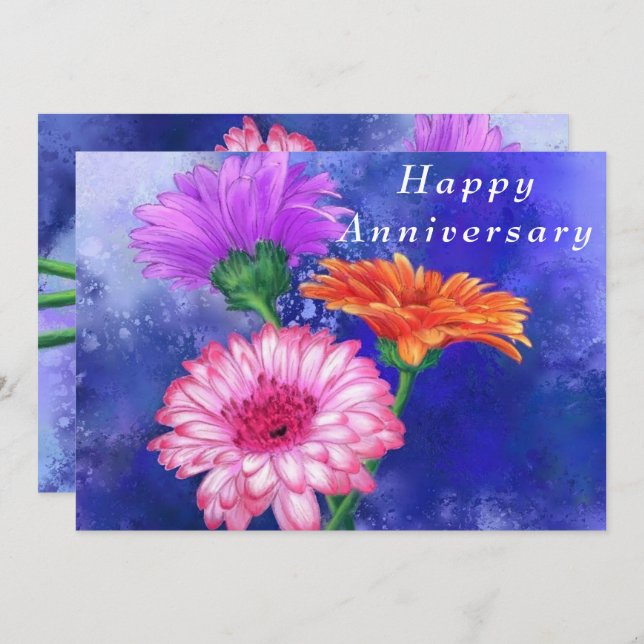Three Color Gerberas Anniversary Card (Front/Back)