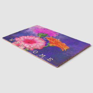 Three Color Gerberas Doormat - Welcome Fiber Doormat