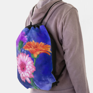 Three Color Gerberas Drawstring Bag
