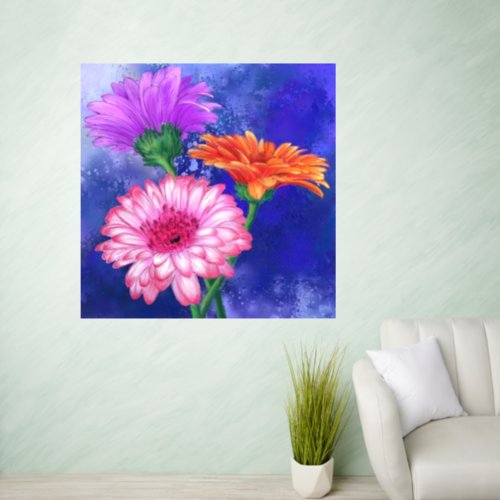 Three Color Gerberas Flowers Painting Wall Decal
