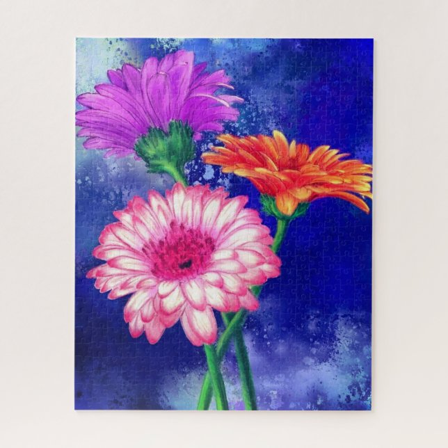 Three Color Gerberas Painting Puzzle (Vertical)