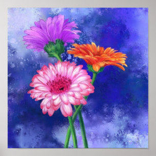 Three Color Gerberas Poster Painting