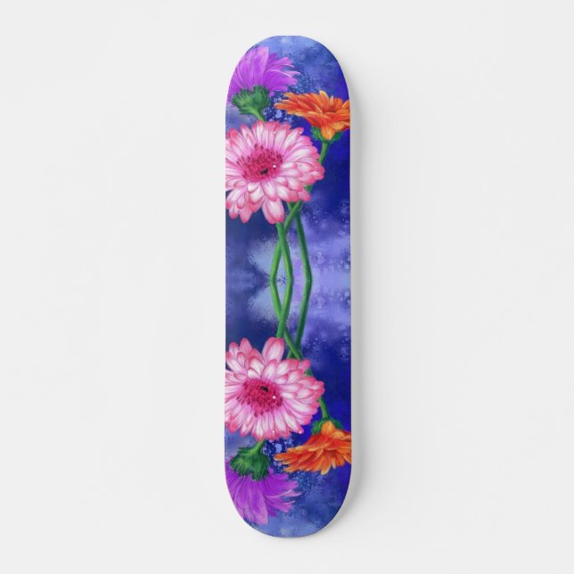 Three Color Gerberas Skateboard - Painting (Front)