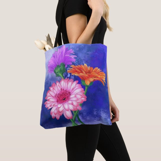 Three Color Gerberas Tote Bag (Close Up)