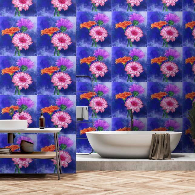 Three Color Gerberas Wallpaper (Bathroom)