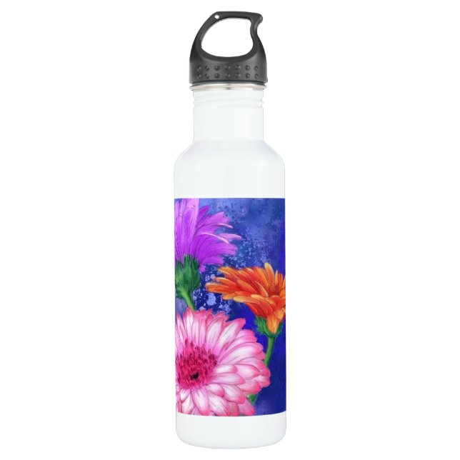 Three Color Gerberas Water Bottle Painting (Front)