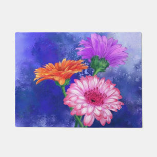 Three Color Gerberas - Watercolor Painting Art Doormat