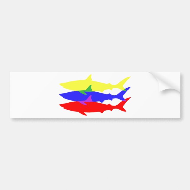 Three Colored Sharks Bumper Sticker (Front)
