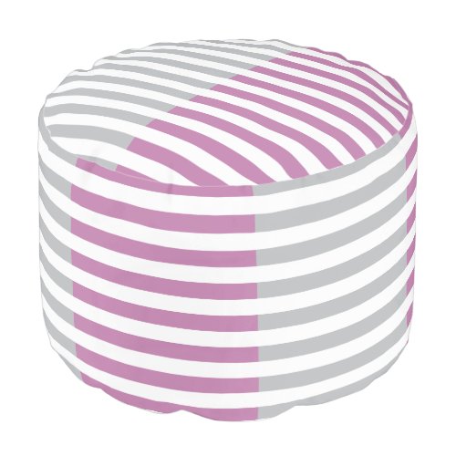 Three Colored Striped Pouf with a Splash of Pink