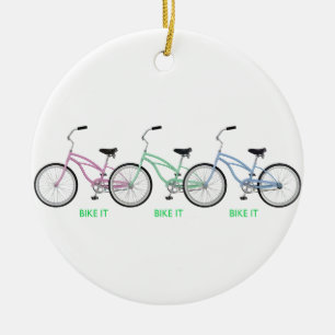 Three colorful bicycles with the words Bike it! Ceramic Ornament