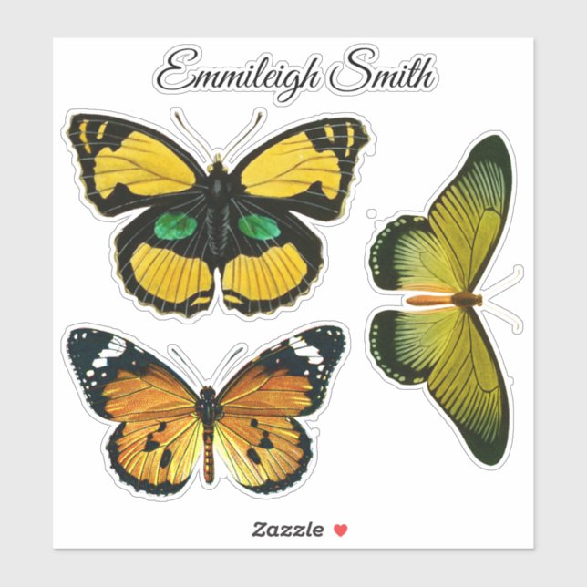 Three Colorful Butterflies Your Name Sticker (Sheet)
