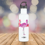 Three Colorful Flamingos Monogram Stainless Steel Water Bottle<br><div class="desc">This water bottle features three watercolor image flamingos,  all lined up. Colors include pink and violet. Your triple letter monogram is in black at the bottom center. Bright and colorful! *Thanks to ClipArtBrat for the flamingo images in this design.</div>
