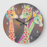 Three Colorful Fun Giraffes Large Clock at Zazzle