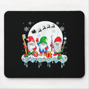 Three Colorful Gnomes With Dentist Tools Christmas Mouse Pad