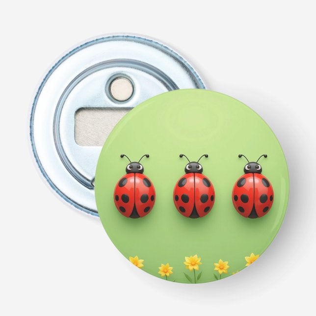 Three Colorful Ladybugs Bottle Opener (Front)