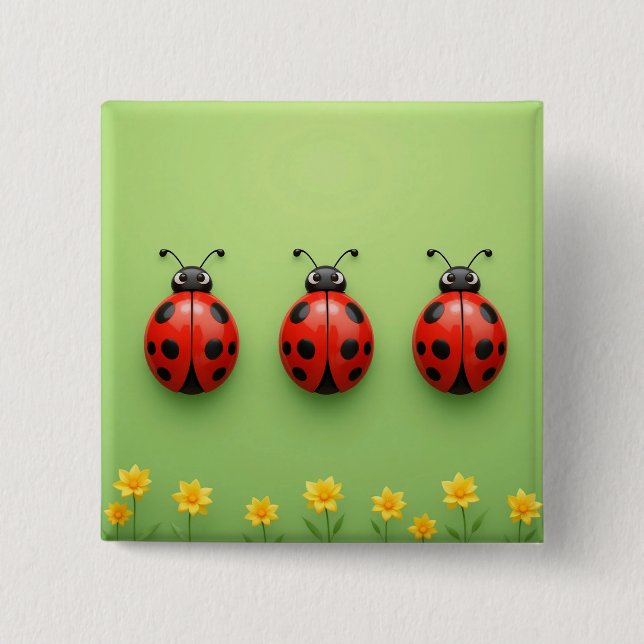 Three Colorful Ladybugs Button (Front)