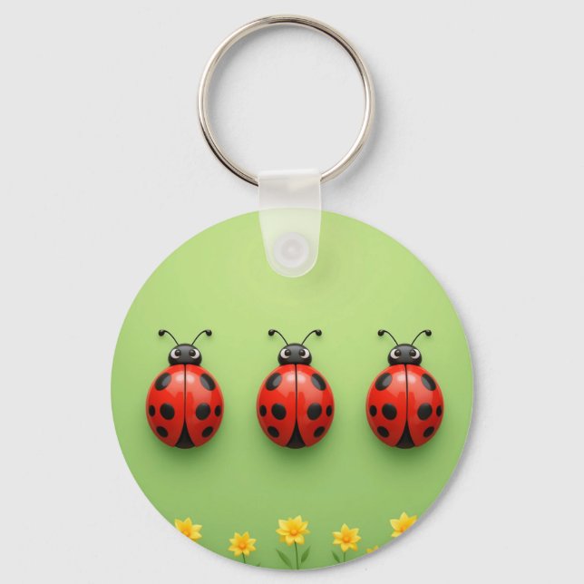 Three Colorful Ladybugs Keychain (Front)
