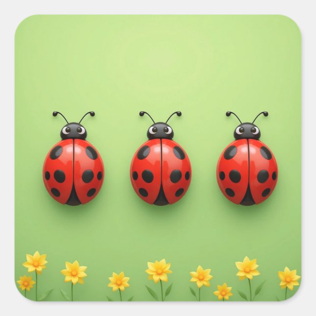 Three Colorful Ladybugs Square Sticker (Front)