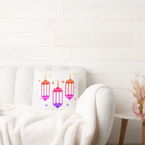 Three Colorful Lanterns With Stars Throw Pillow