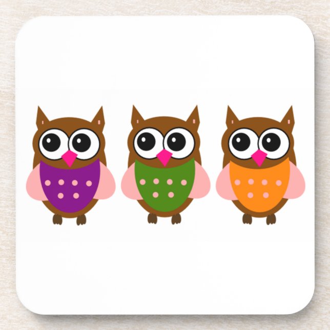 Three Colorful Owls Coaster (Front)