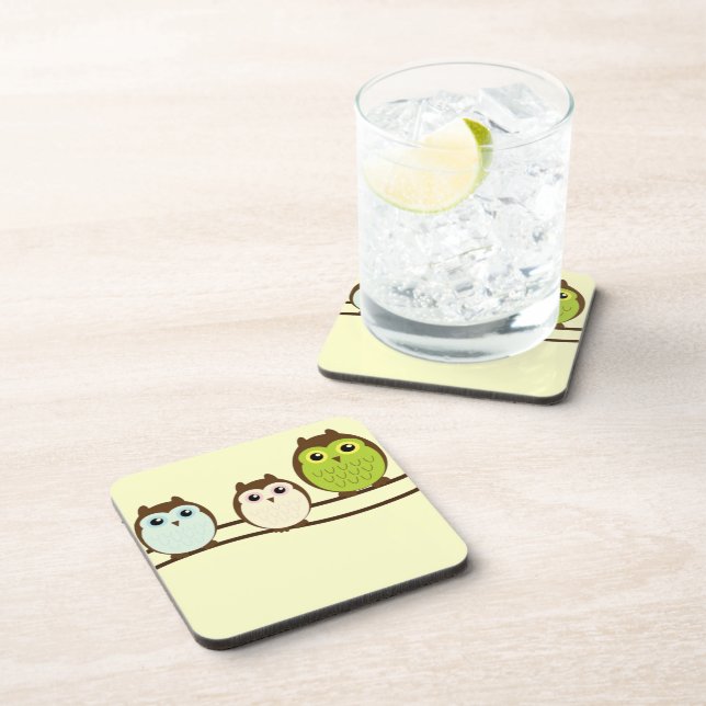Three Colorful Owls Drink Coaster (Right Side)