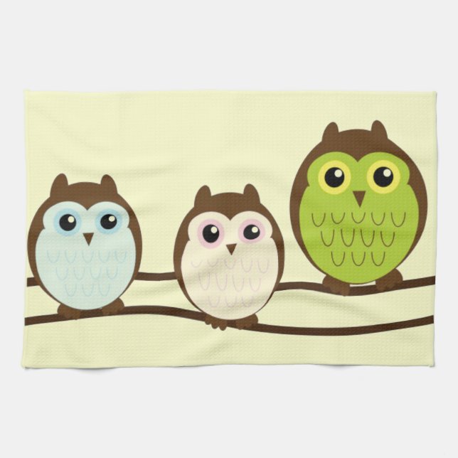 Three Colorful Owls Kitchen Towel (Horizontal)