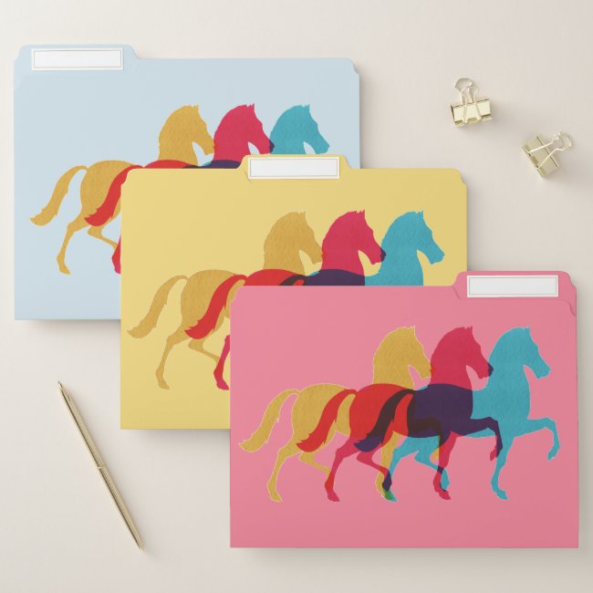 Three Colorful Prancing Horses File Folders Set
