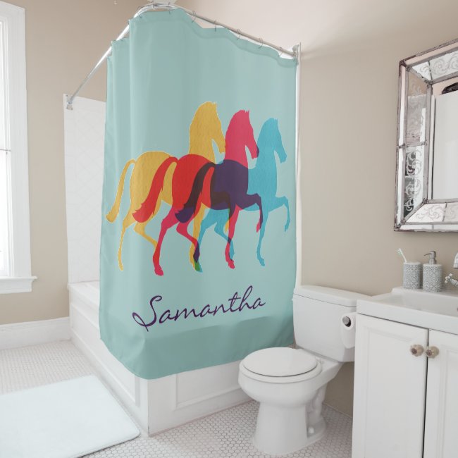 Three Colorful Prancing Horses Shower Curtain