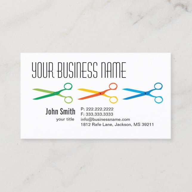 Three Colorful Scissors Hair Salon Business Card (Front)