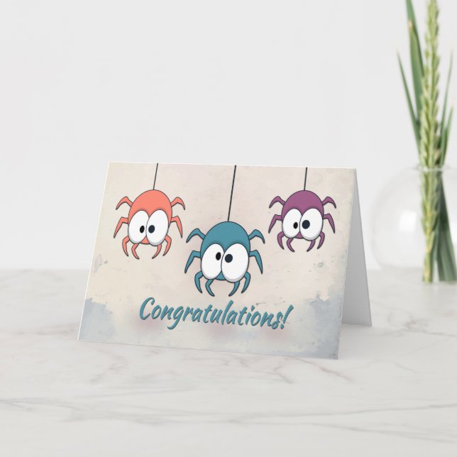 Three Colorful Spiders for Congratulation Card (Front)