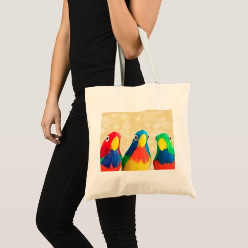 Three Colorful Tropical Parrots Tote Bag