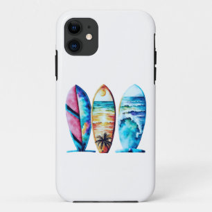 Three Colorful Watercolor Surfboards iPhone 11 Case