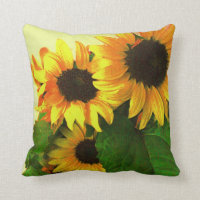Three colorful yellow sunflowers throw pillow