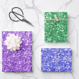Three colors faux glitter texture wrapping paper sheets