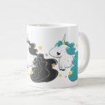 Three Colors Of Cartoon Unicorns With Stars Jumbo Giant Coffee Mug at Zazzle