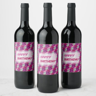 Three Colors Roses Cust. Text Birthday Wine Labels