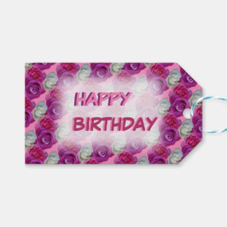 Three Colors Roses Pattern Birthday Gift Tags