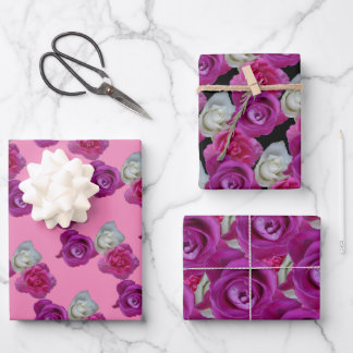 Three Colors Roses Pattern Wrapping Paper Sheets