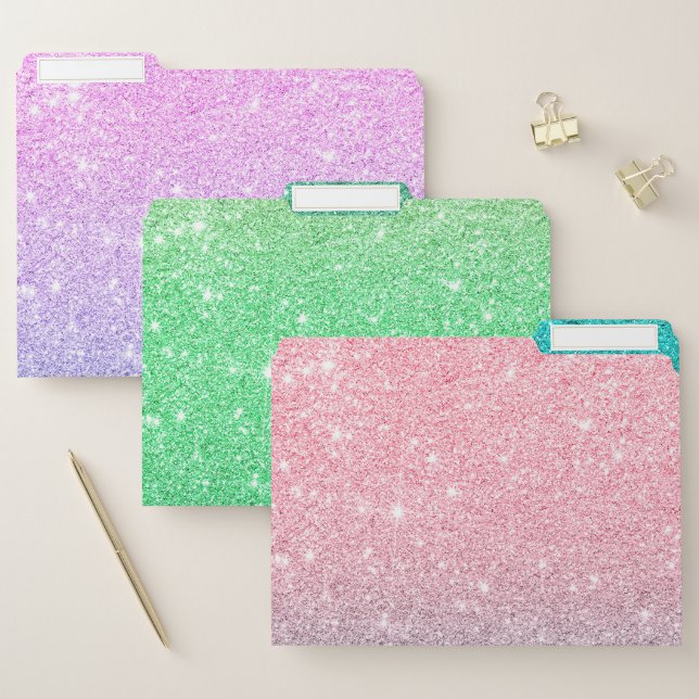 Three Colors Sparkling Faux Glitter File Folder (Set)