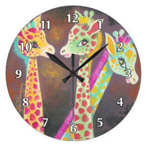 Three Colourful Fun Giraffes Large Clock