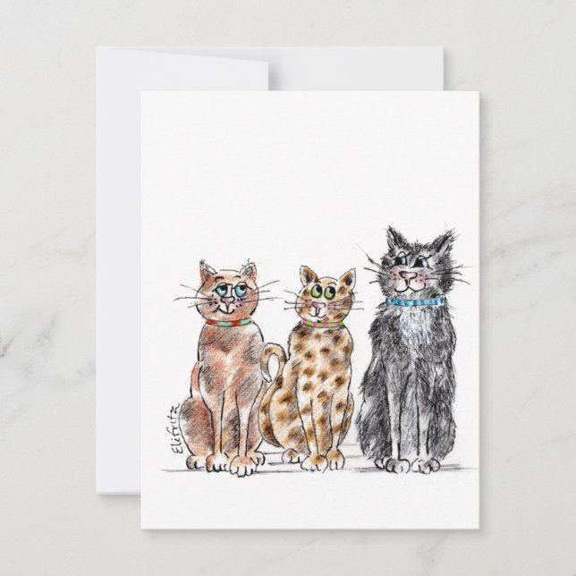 Three cool cats sketch note card (Front)