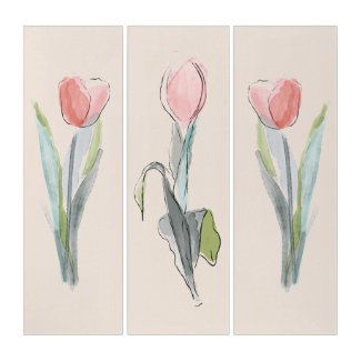 Three Coral Tulips Modern Art Tryptich