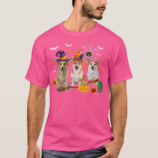 Three Corgi Dogs Witch Halloween Mummy Scary Pumpk T-Shirt