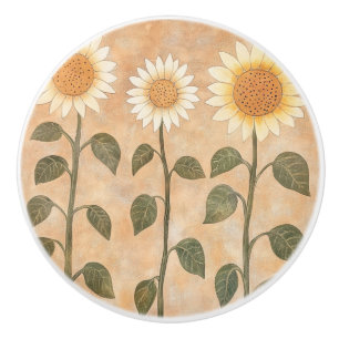 Three Cottagecore Terracotta Sunflowers Ceramic Knob
