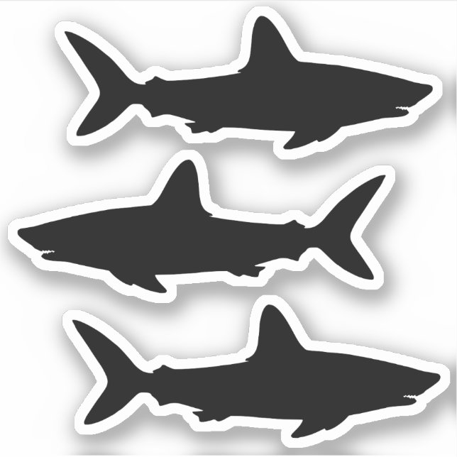 Three Count Black Swimming Shark Silhouette Sticker (Front)
