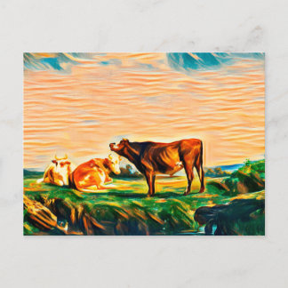 Three cows in the pasture  postcard