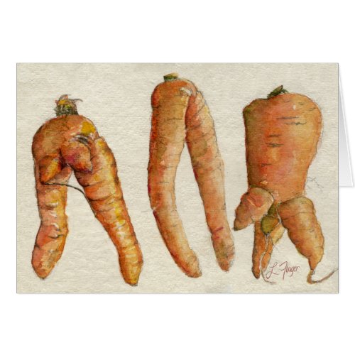 Three Crazy Carrots Watercolor Card