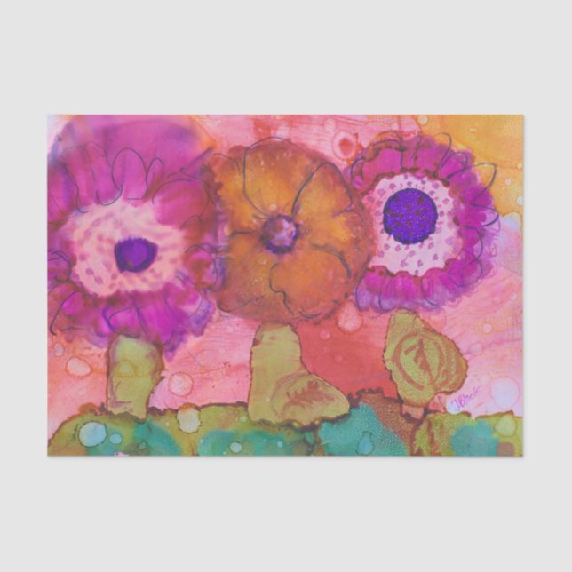 Three Crazy Flowers Boho Alcohol-ink design Tissue Paper (Front)