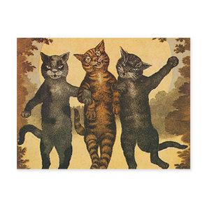 Three crazy mean cats vintage illustration postcard