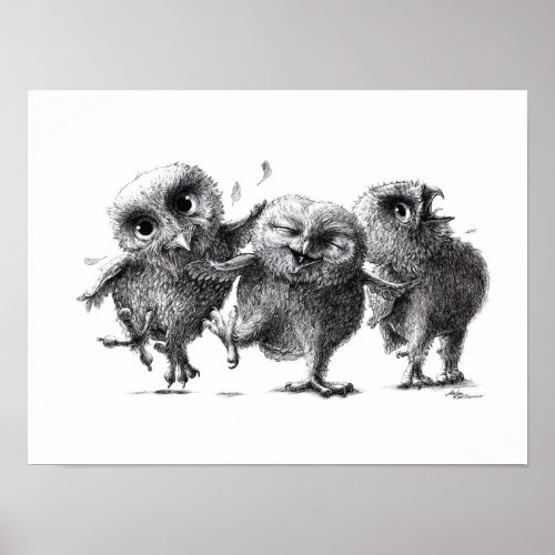 Three Crazy Owls _ Corujas _ white snow owl Poster